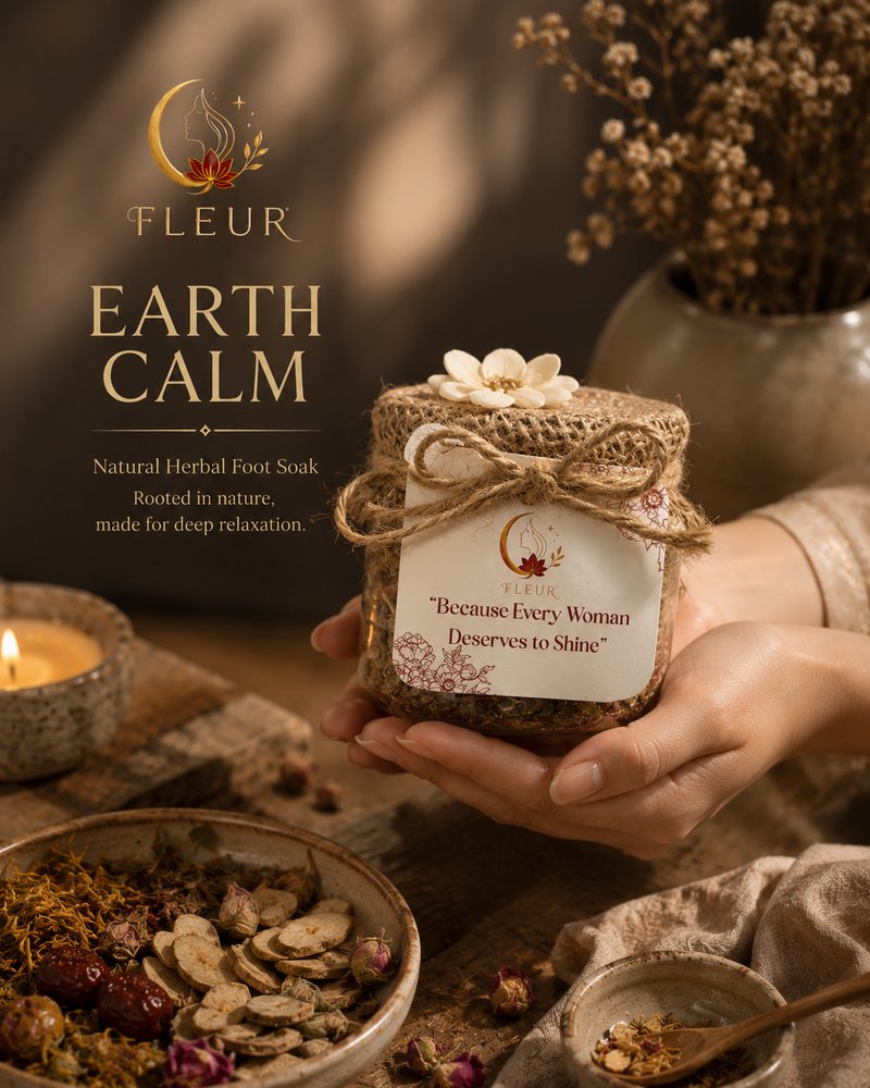 FLEUR Earth Calm — natural herbal foot soak jar wrapped in burlap with dried herbs and flowers