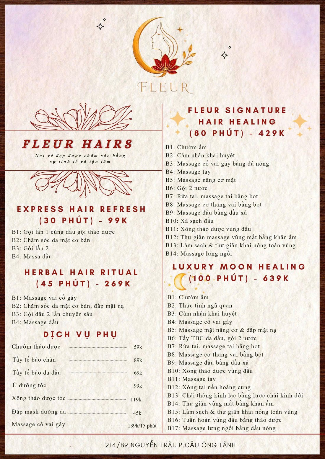 FLEUR HAIRS — Các gói gội đầu dưỡng sinh