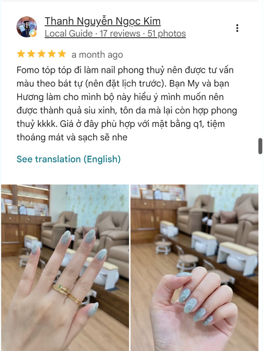 Đánh giá 5 sao trên Google của khách Thanh Nguyễn Ngọc Kim về bộ nail hợp phong thuỷ tại Fleur